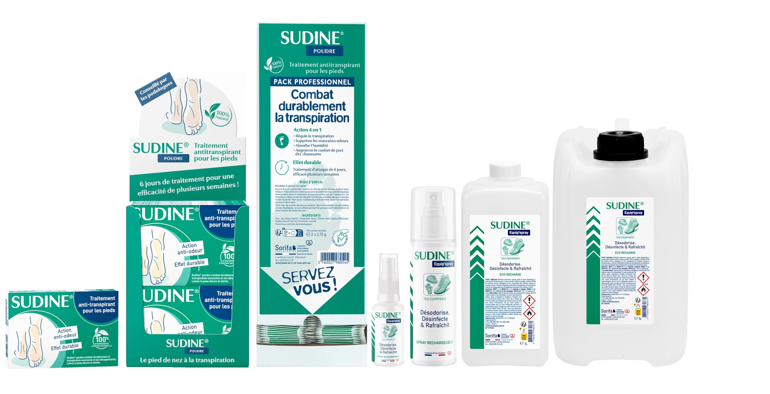 Sudine - Polvo antisudor, caja de 6 bolsas dobles