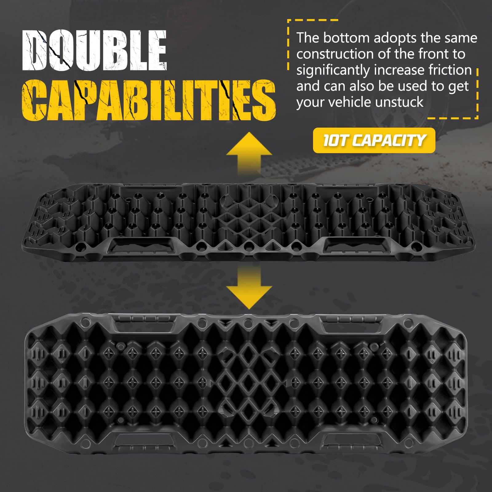 BUNKER INDUST Off-Road Traction Boards with Jack Base, 1 Pair Recovery Tracks Mat for 4X4 Jeep Truck Tire Traction-Sand,Mud, Snow Ladder Ramps(Black)