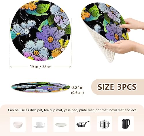 Miniatura 2 de 3 Pcs Trivet Runner White Yellow Purple Daisy for Hot Dishes 15in Cotton Thread Weave Heat Resistant Placemats for Crock Pot Home Necessities