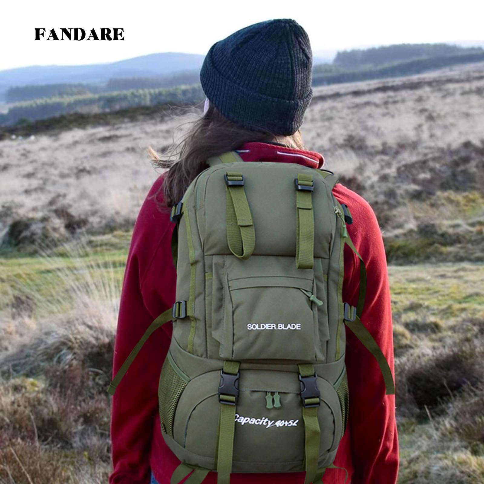 FANDARE Plecak turystyczny, męski, damski, trekkingowy, podróżny, turystyczny, na wędrówki, plecak dzienny, na kemping, trekking, do jazdy na świeżym powietrzu, w podróży, wodoszczelny, do wspinaczki