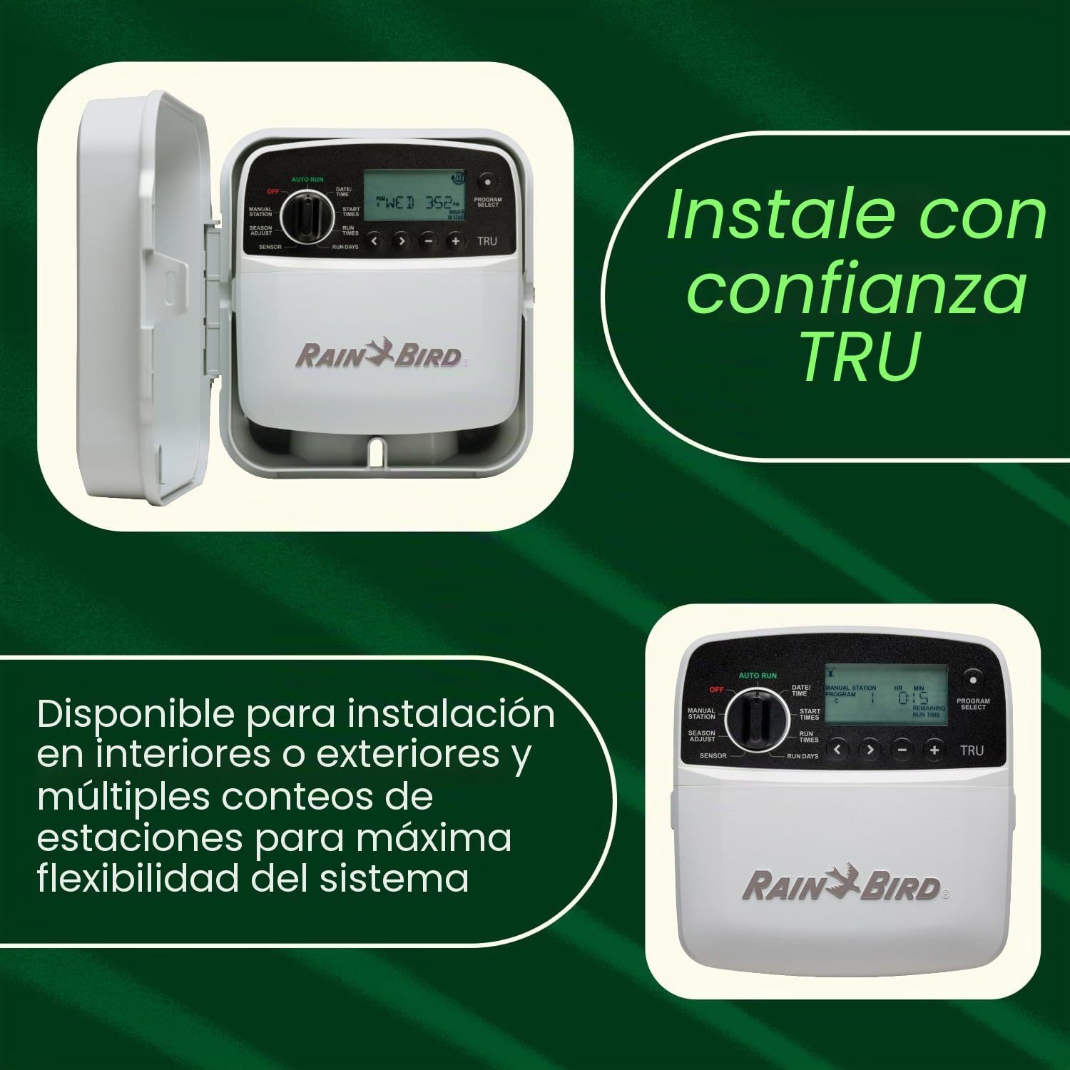 Rain Bird TRU6I Controlador/temporizador de riego de interior basado en programas, módulo WiFi listo, 6 zonas/estación