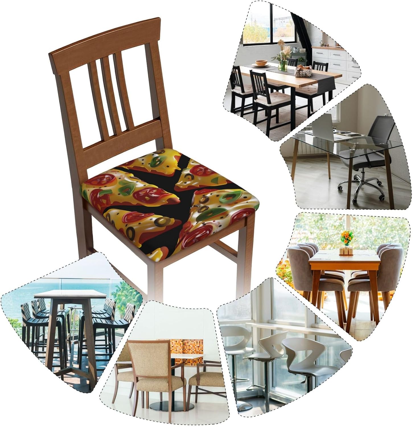 Pizza 3D Print Square Cushion Covers 6 Pcs Set Elastic Non-Slip Seat Cushion Slipcovers Pet Furniture Protectors for Chair, Sofa