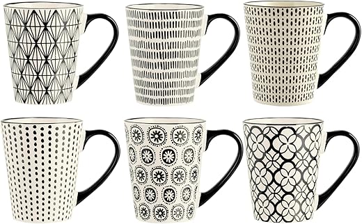 Confezione 6 mug vhera in stoneware decoro assortito cc 350