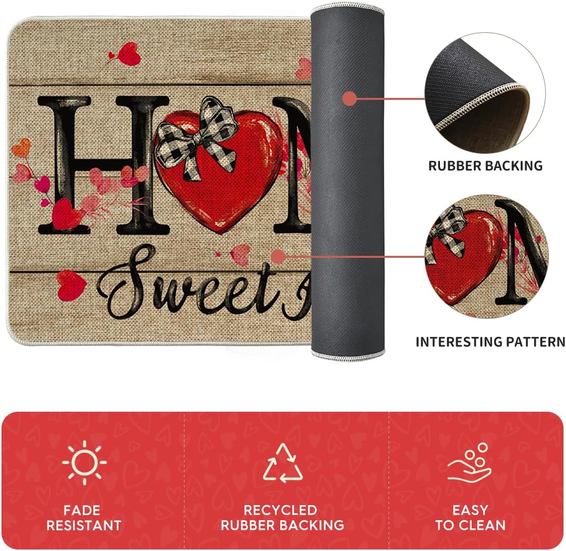 Artoid Mode Home Sweet Home Heart Beads Valentines Kitchen Mats Set of 2, Low-Profile Home Decor Kitchen Rugs for Floor - 17x29 and 17x47 Inch