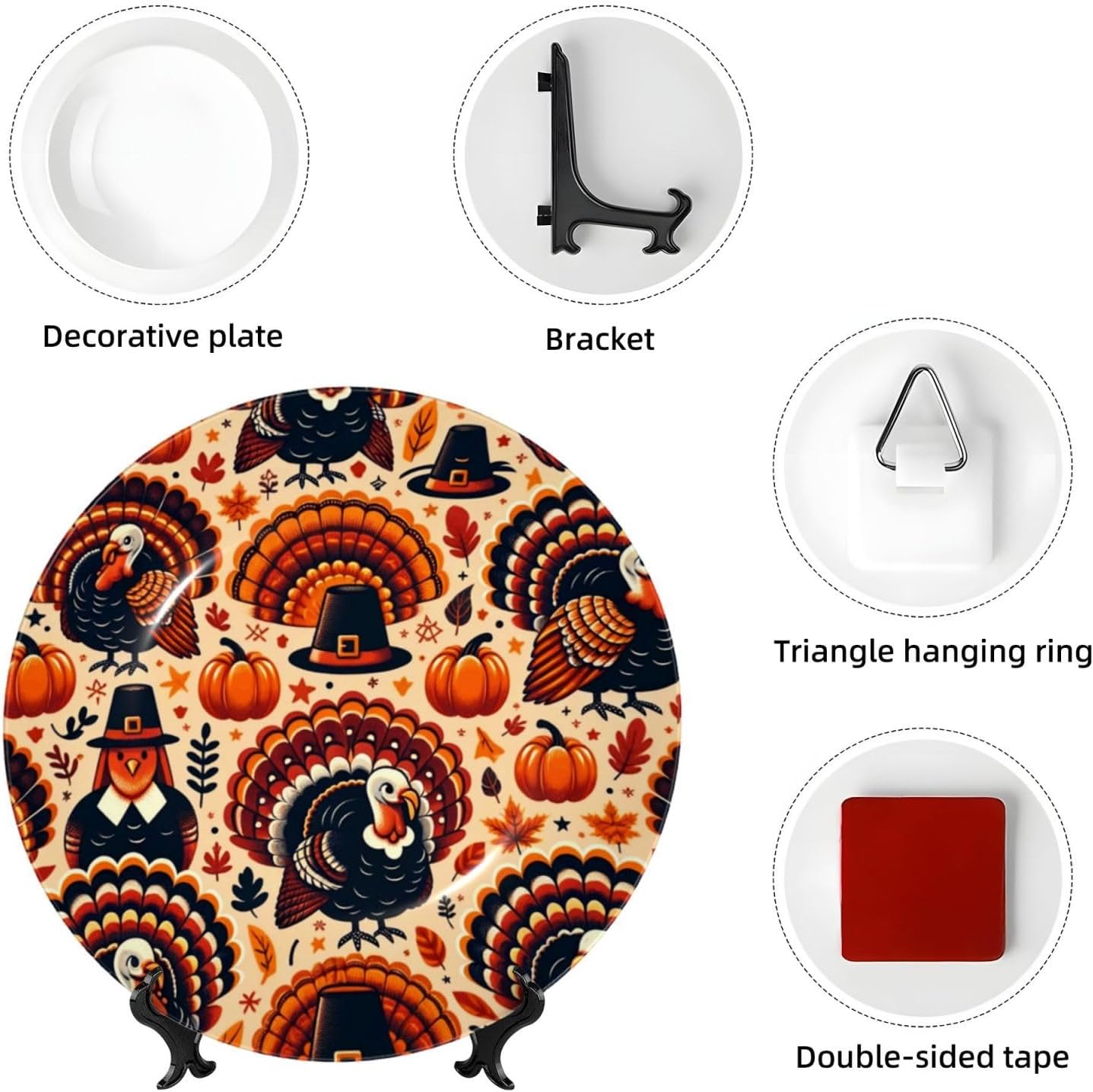 Turkey-Pumpkin-Thanksgiving 10 Inch Decorative Plate With Stand, Elegant Display Wall Plate For Home Decor