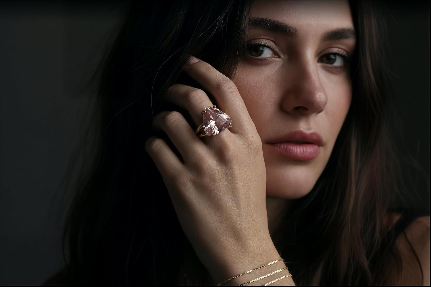 Rose Gold Quartz Ring - Pink Quartz Trillion Cut - Rose Quartz Triangle Ring - Self Love Jewelry for Women