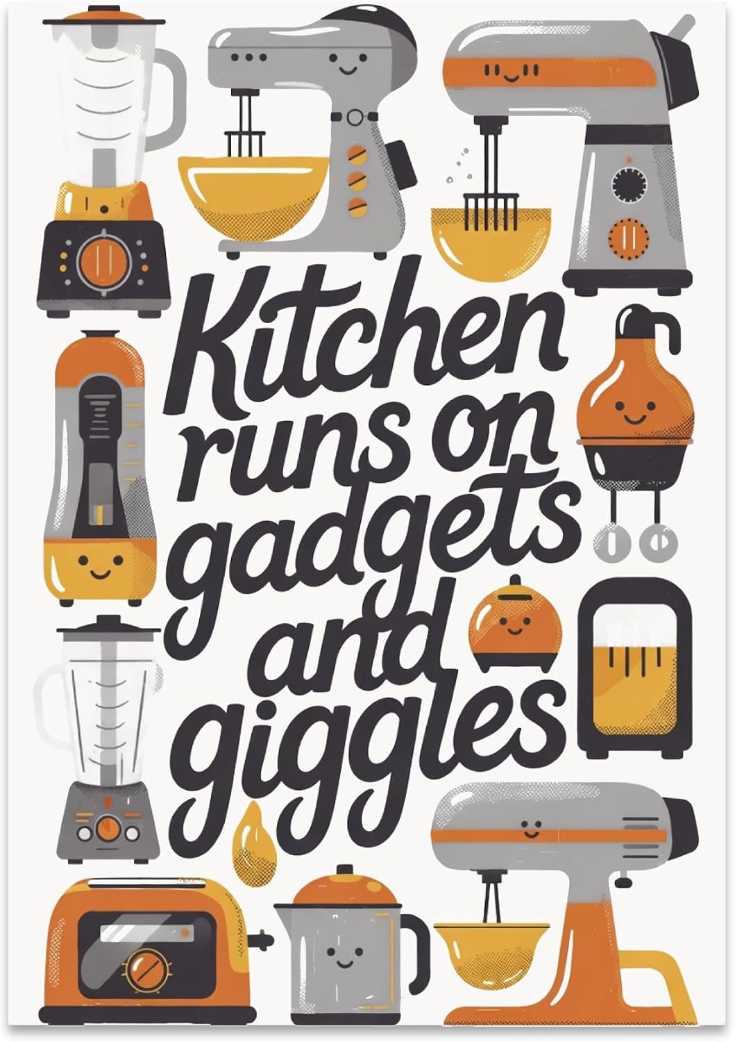 Kitchen Wall Poster Print - Kitchen Runs on Gadgets and Giggles - 13x19 - Modern Tech Decor