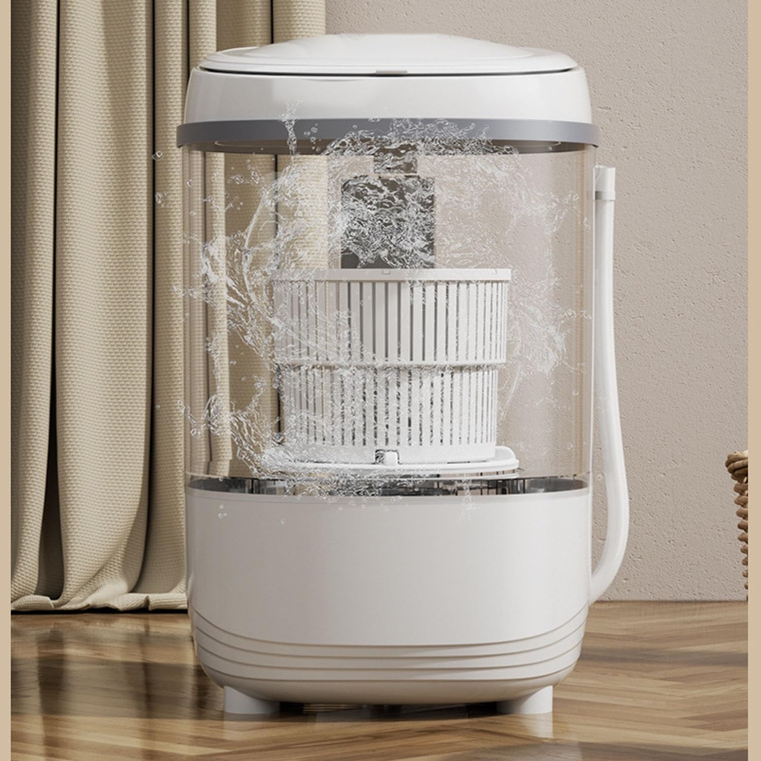 Lavatrice Portatile, Lavatrice a Vasca Singola, Mini Washing Machine, Lavatrice salvaspazio per Appartamento e Dormitorio, Biancheria Intima(Bianca)