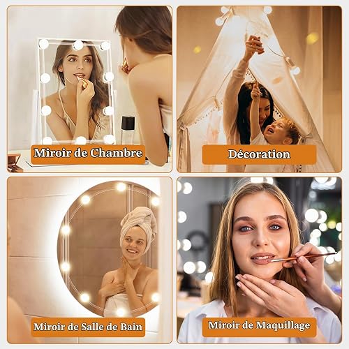 OSDUE Hollywood Mirror Lights Stick on 10 Bulbs, Makeup Lights for Dressing Table, USB Cable Adjustable, LED Vanity Mirror Lights for Mirror Make Up Light for Bathroom Vanity Table Bedroom - 7