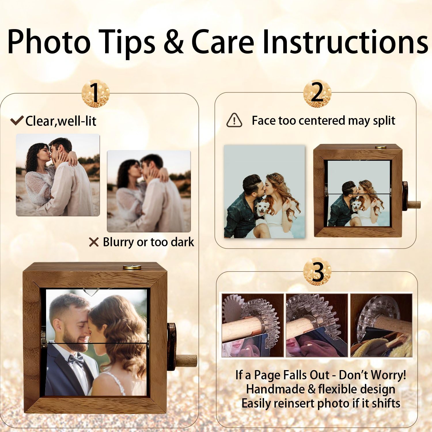Caja de luz de madera personalizada hecha a mano, caja de fotos con movimiento de manivela, edición romántica, caja de recuerdo personalizada para parejas románticas