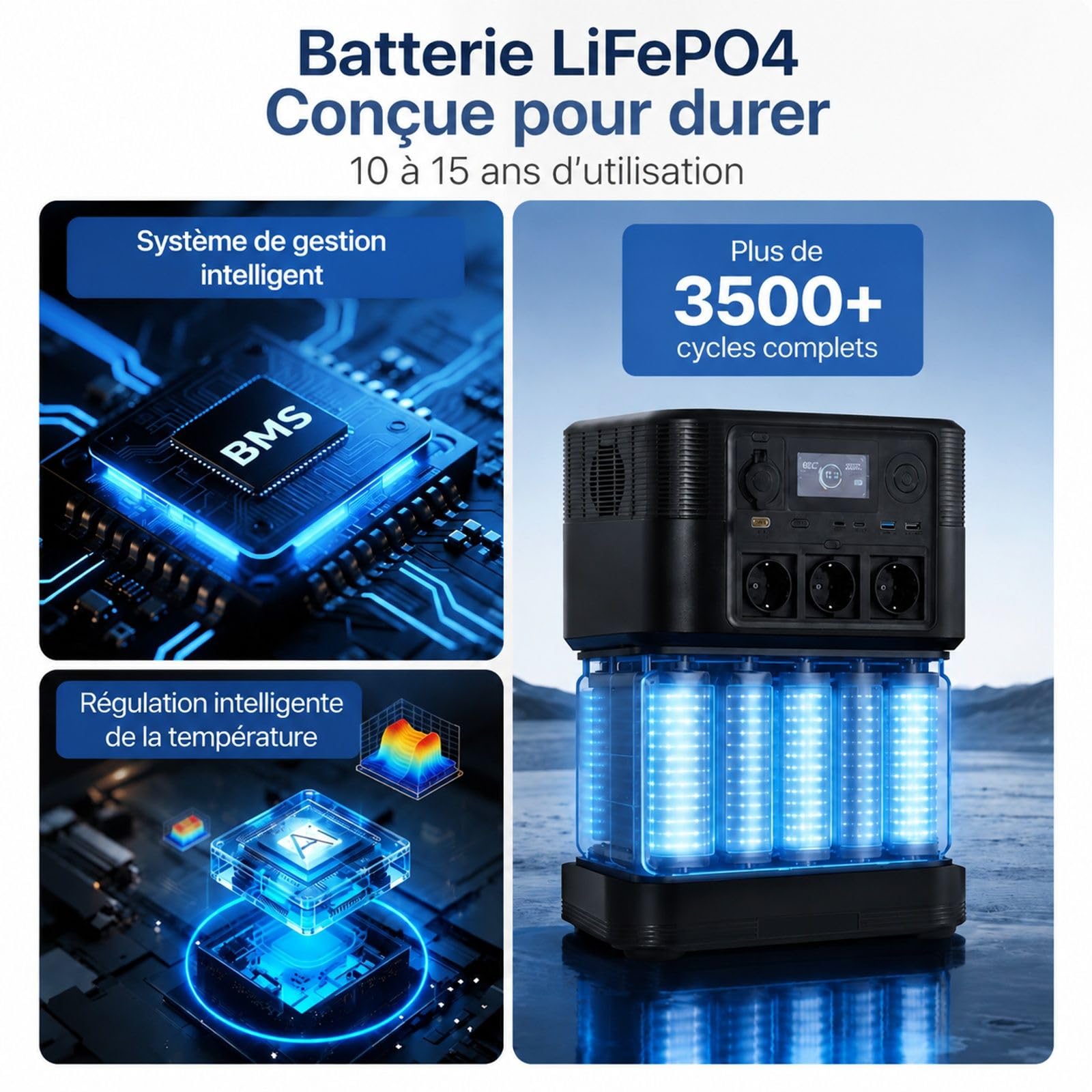 Station électrique portable 1200 W, capacité 806 Wh, 9 sorties, boîtier ABS + PC, pour la maison, le camping et les voyages en camping-car