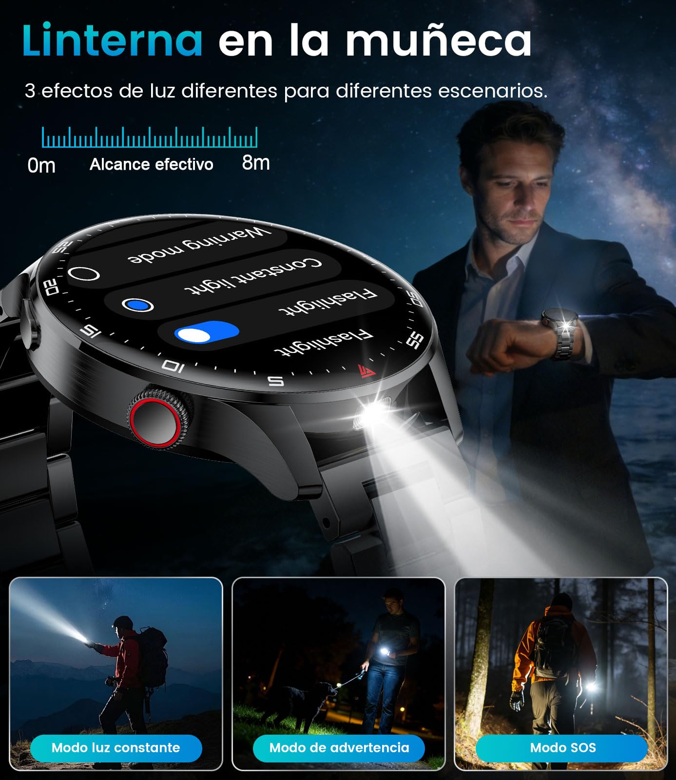 Reloj Inteligente Hombre con 800 mAh, Pantalla Táctil HD Grande de 1.7", Reloj Smart Militar con Luz LED, Función de Llamadas, IP68, 110+ Modos Deportivos Compatible con iOS/Android