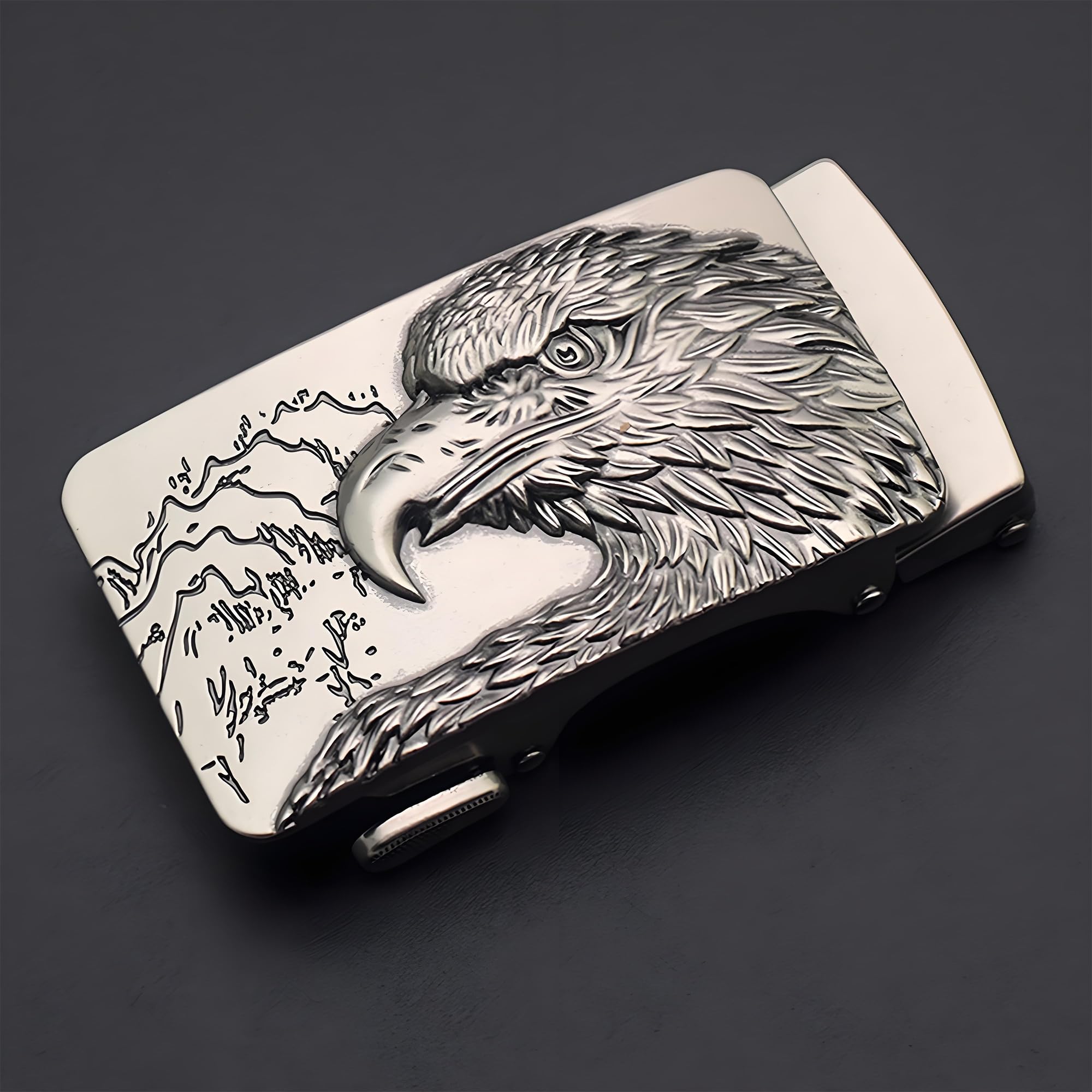 CHENNAN Vintage Alloy Automatic Buckle, Automatic Ratchet Replacement Buckle, Automatic Belt Buckle with Eagle Head Fit For 35mm Wide Belt, 1PC