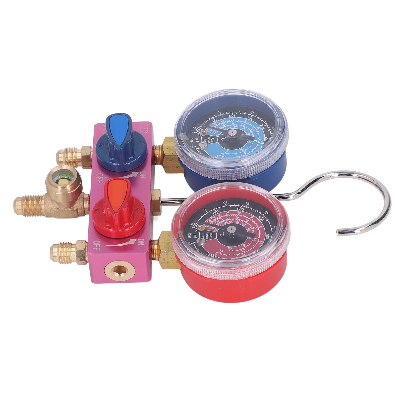 G1/4 Kältemittel-Manometer-Set mit Schlauch und B-Ventilverteiler für R22, R32, R410A – Genaue Druckmessung für HVAC-Systeme
