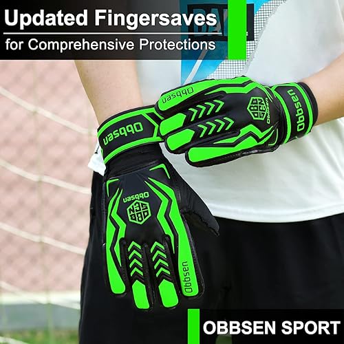 Miniatura 2 de Obbsen Guantes de portero de fútbol para niños jóvenes y adultos guantes de portero de fútbol de agarre fuerte con protección para los dedos hombres