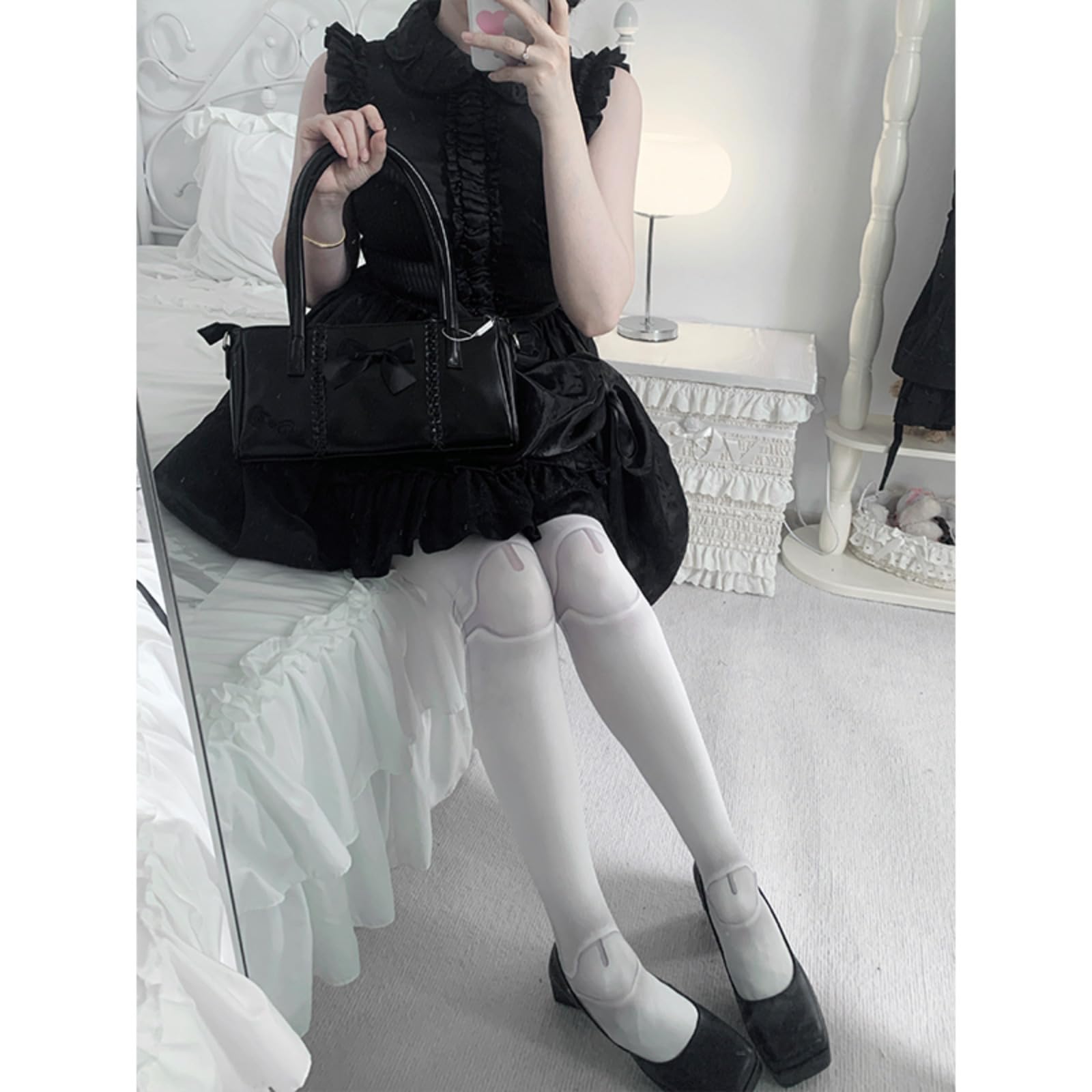 Umhje Gothic Tights for Woman Girl Whimsy Twee Doll Joint Stockings Funky Emo Goth Whimsy Clothes Y2k Aesthetic: Black Velvet One Size