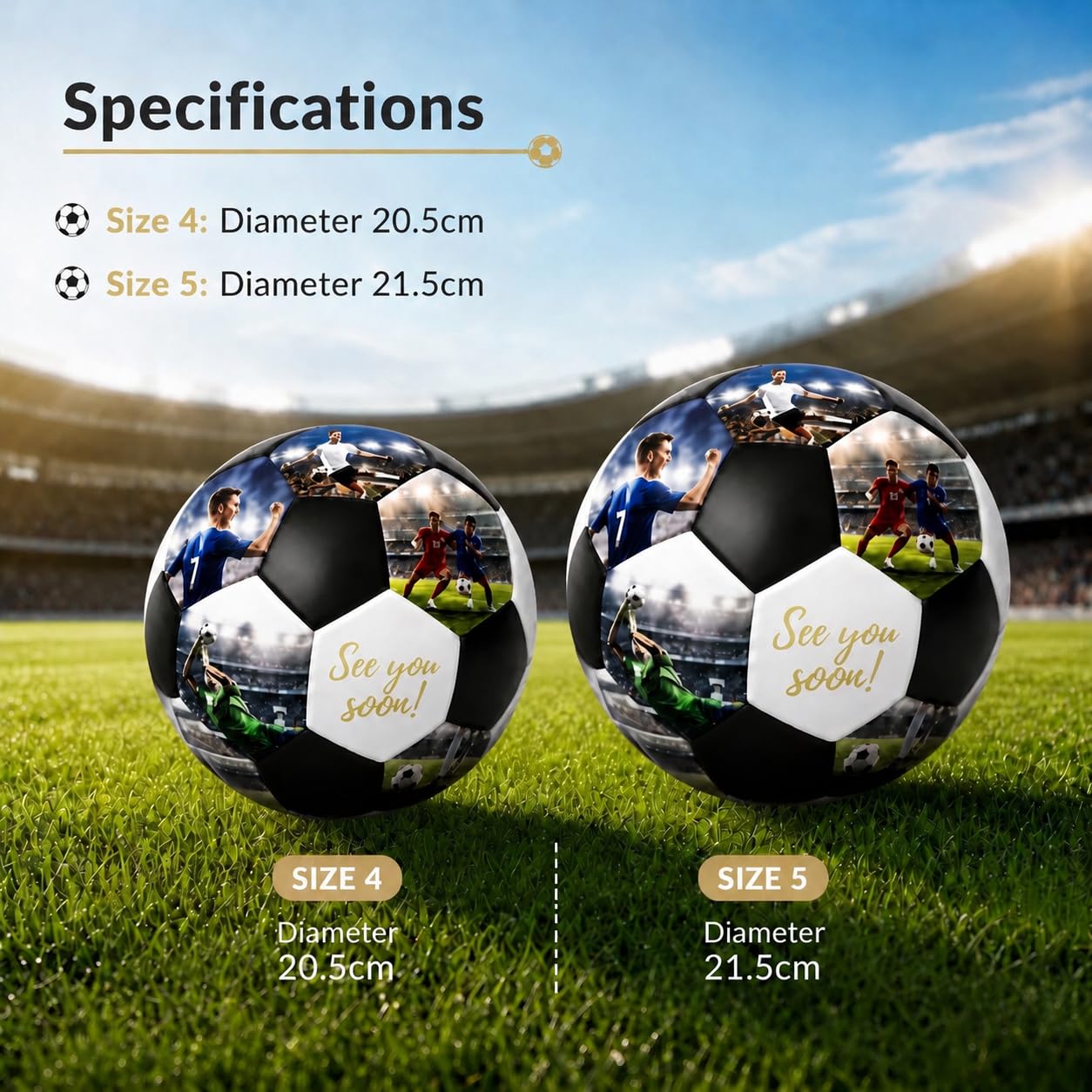 Personalisierte Fußball mit Foto & Namen & Text, Fußball Personalisiert mit 5/10/15/20 Bildern, Größe 4 oder 5, Personalisierte Fussball Geschenk für Fußballfans, Sohn, Jungen, Mädchen & Trainer