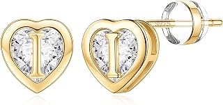 Heart Stud Earrings for Girls Women, S925 Sterling Silver Studs Hypoallergenic Earrings CZ Heart Earrings Initial Earrings for Teen Girls Kids Jewelry for Girls Graduation Gifts