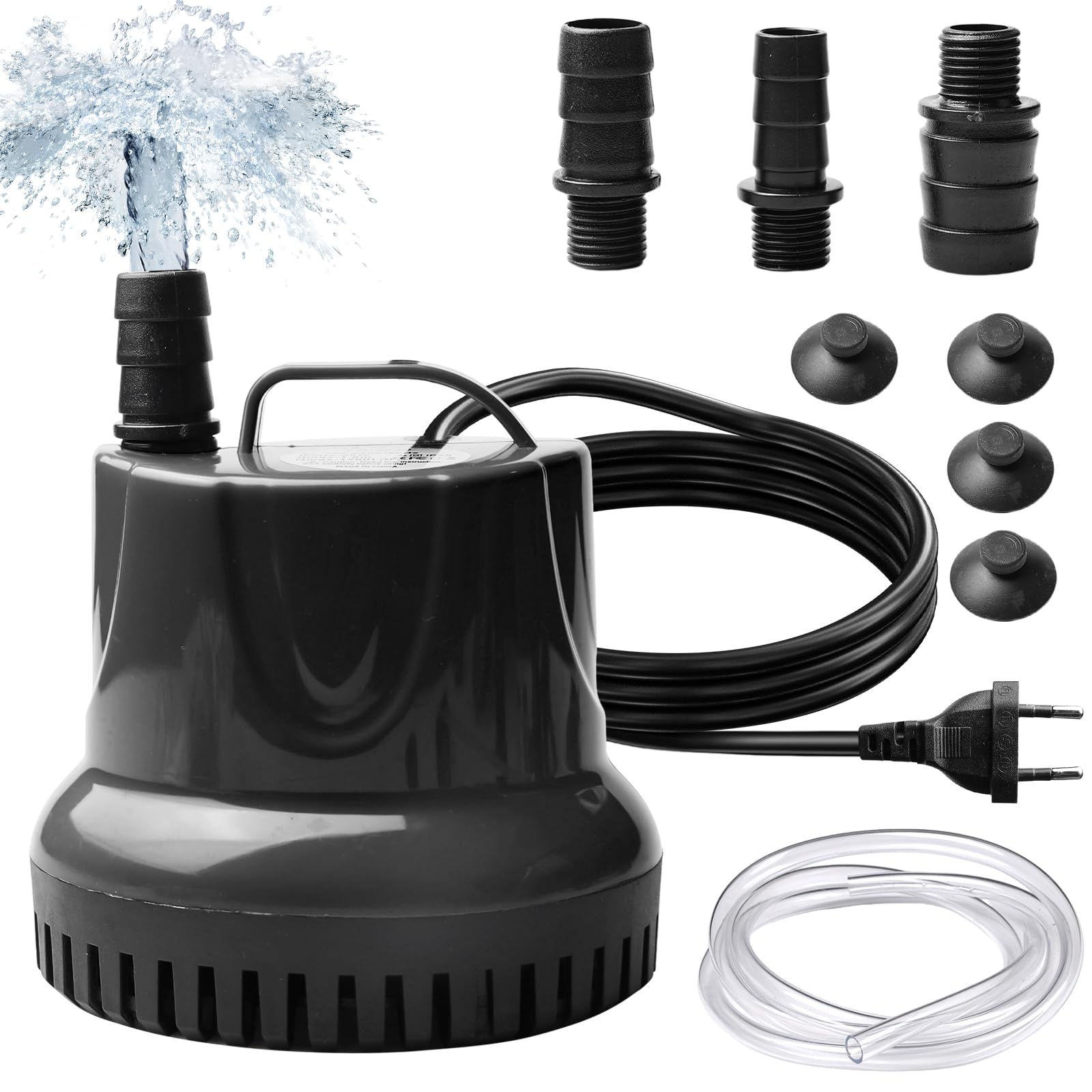 Mini pompa wodna 45 W, 2800 l/h, pompa do oczka wodnego, pompa akwariowa, pompa fontannowa, pompa zanurzeniowa, z 4 przyssawkami i 3 dyszami (15/18/25 mm), maksymalna wysokość tłoczenia 2,8 m, do