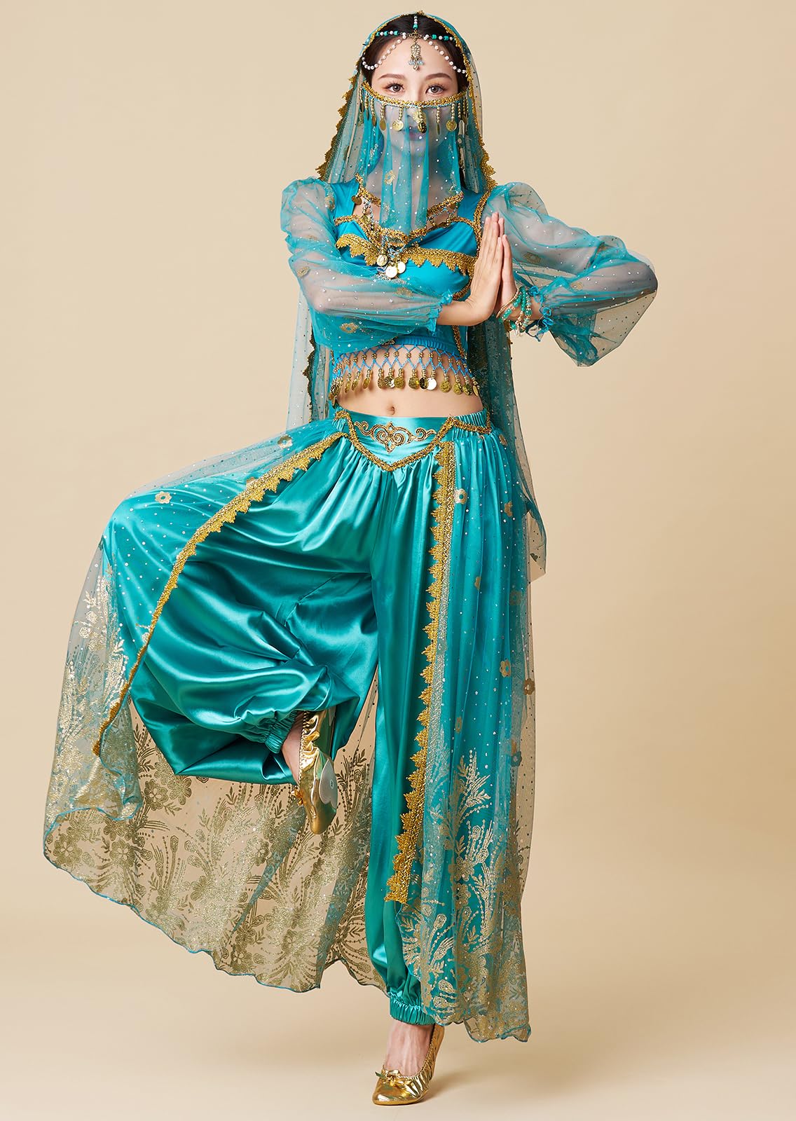 Costume da principessa Aladdin Jasmine per feste di danza del ventre, Halloween, cosplay, travestimenti