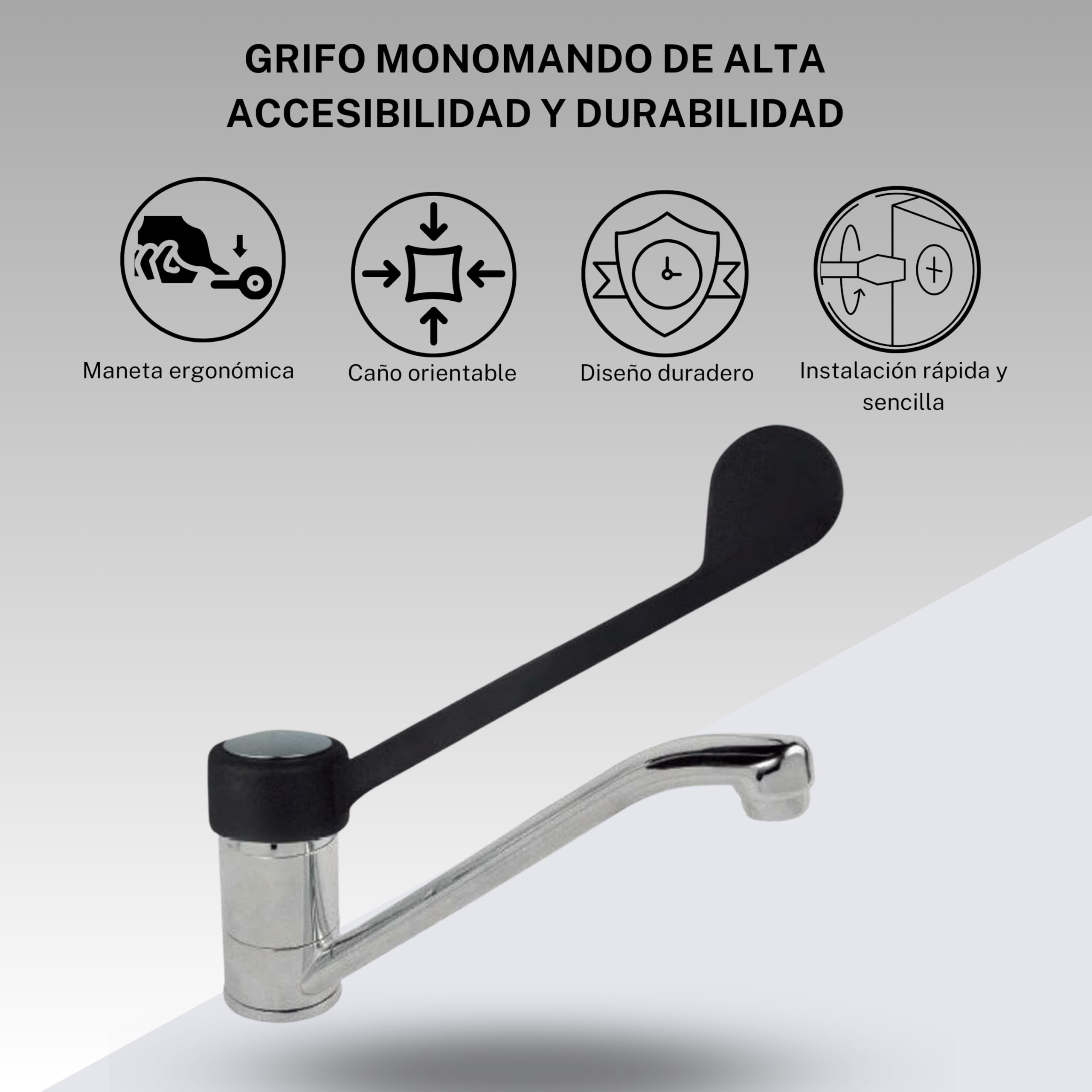 Grifos Cocina Fregadero - Grifo Con Maneta Ergonómica, Grifo Monomando, Caño Orientable, Uso Ideal Para Cocina, Material Latón, Maneta Gerontológica