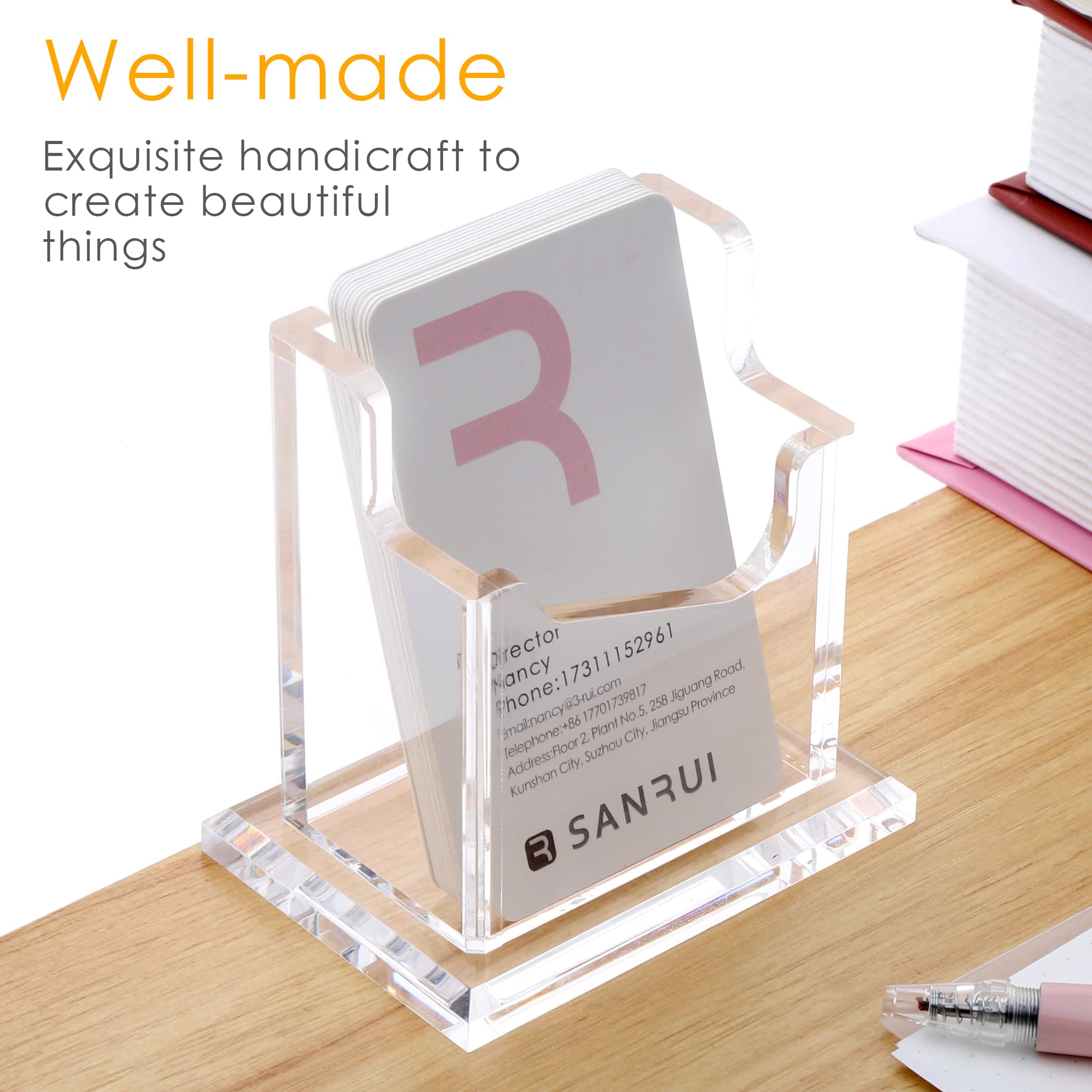 SANRUI Soporte vertical para tarjetas de visita para escritorio, soporte de acrílico transparente para tarjetas de visita, 1 ranura, capacidad para 50-60 tarjetas