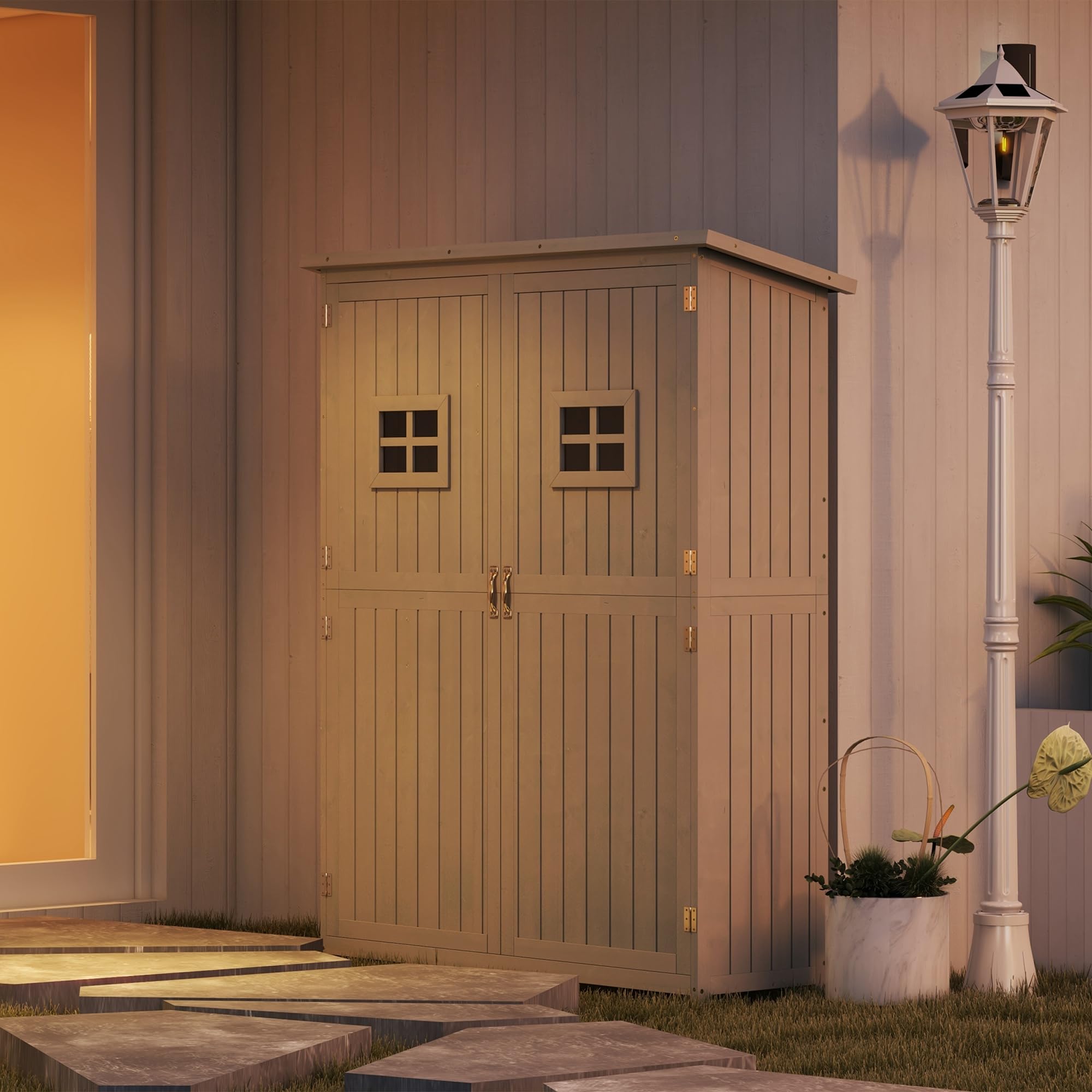 Outsunny Casetta da Giardino in Legno di Abete 127.5x50x164cm Grigio Chiaro