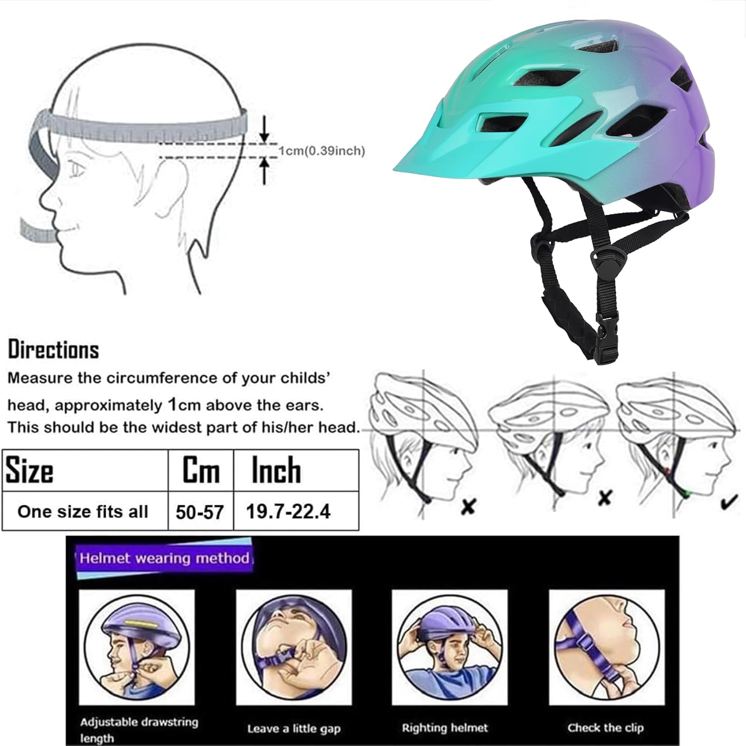 Kids Bike Helmet,Bavilk Kids Boys Girls Bike Helmets with LED Light Detachable Visor Children Youth Teen Multi-Sport for Skating Cycling Scooter Skateboard Adjustable & Lightweight 19.7"-22.4"