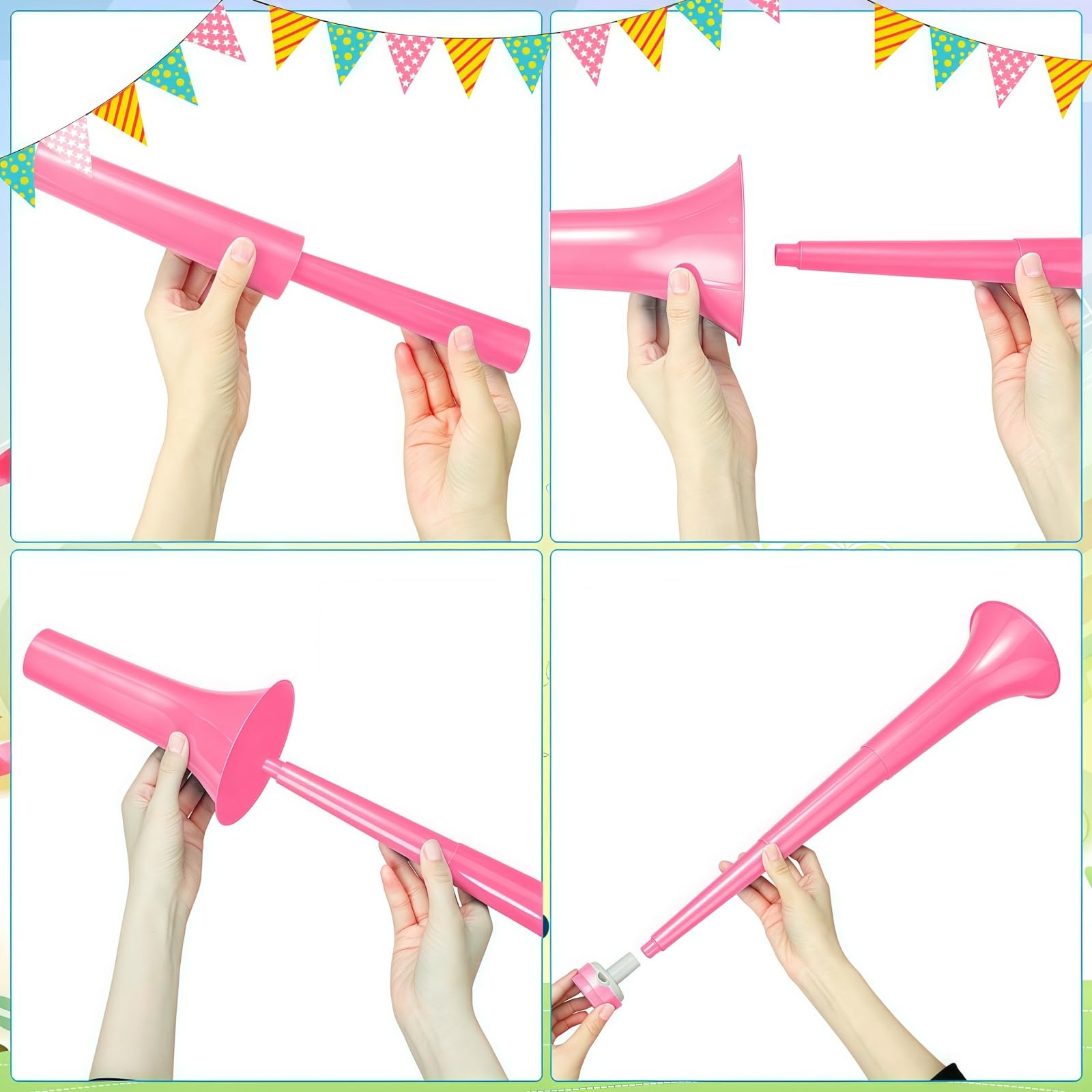 Lot de 6 trompettes en plastique pour corne de stade Rose 53,3 cm
