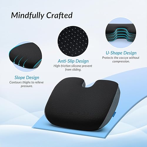 Miniatura 6 de ZIKEE Cojín de asiento de gel con soporte mejorado y transpirabilidad, cojín extra grande para silla de oficina, alivio del dolor de ciática y coxis