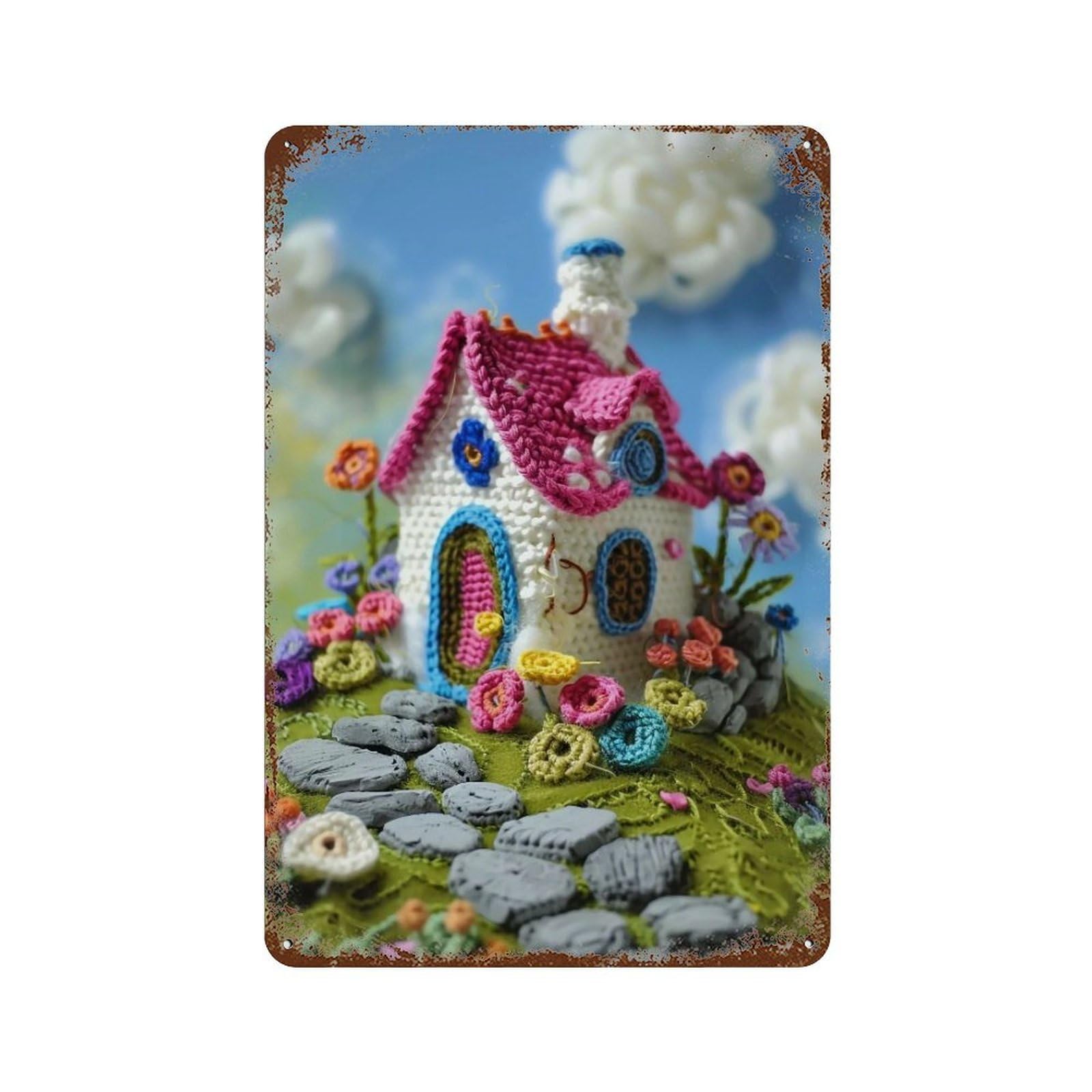 Hduryeyryy Multicolour Crochet Fairy Cottage 03 Wall Retro Iron Vintage Art Metal Tin Sign Poster Modern Home Cofffee Club Art Bar Shop Decor 30X20cm