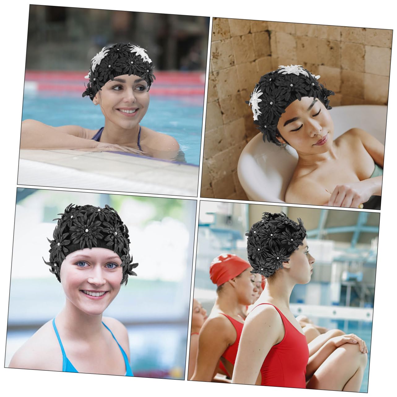 Sosoport 2piezas Gorro De Baño Floral para Mujer Divertido con Estampado Floral Adecuado para Piscina y Natación