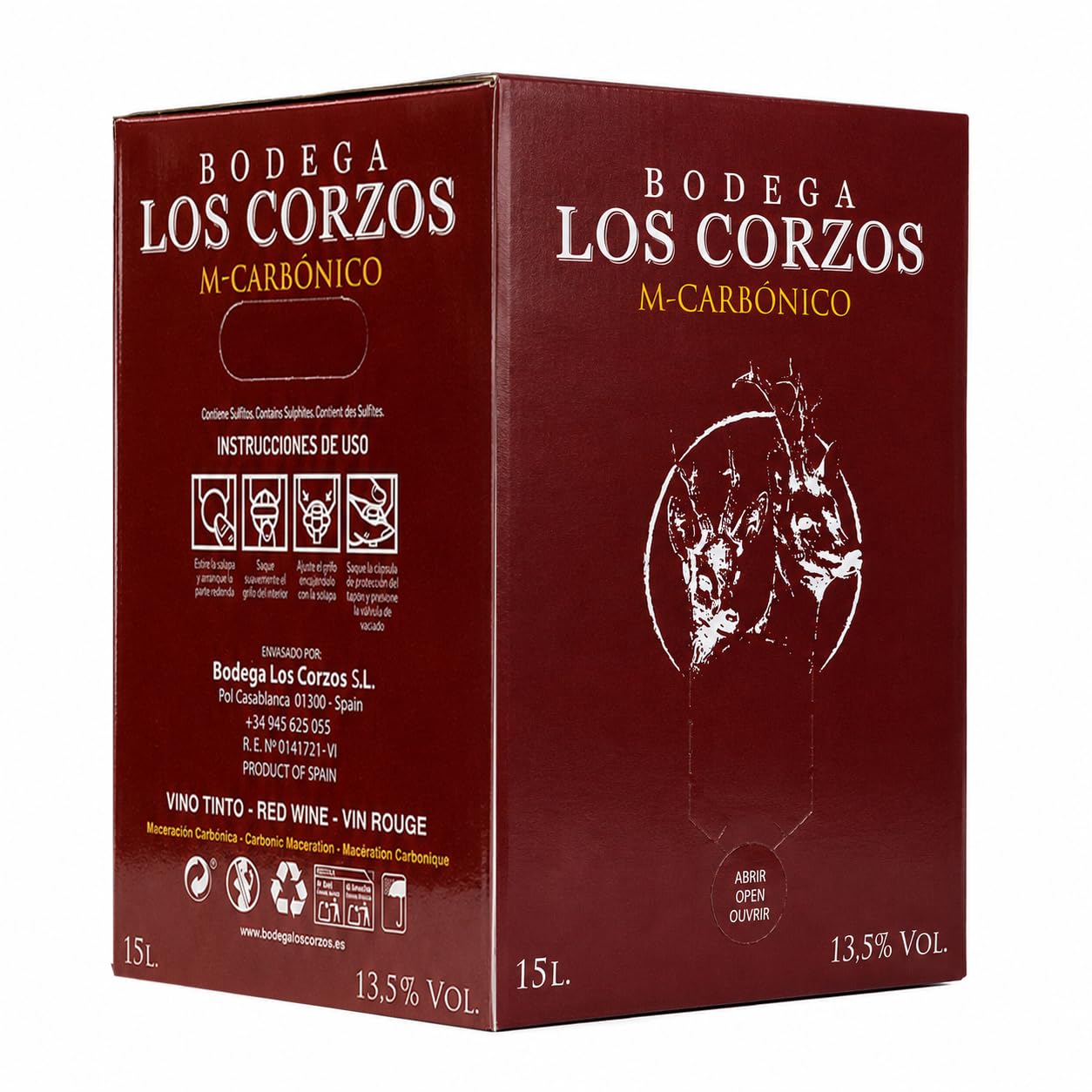 Bodega Los Corzos Vino Tinto Maceración Carbónica Bag in Box 15 L | 100% Tempranillo | Vino Tinto Español | Equivale a 20 Botellas de 75 cl | Ideal para Hostelería, Eventos y Consumo Diario