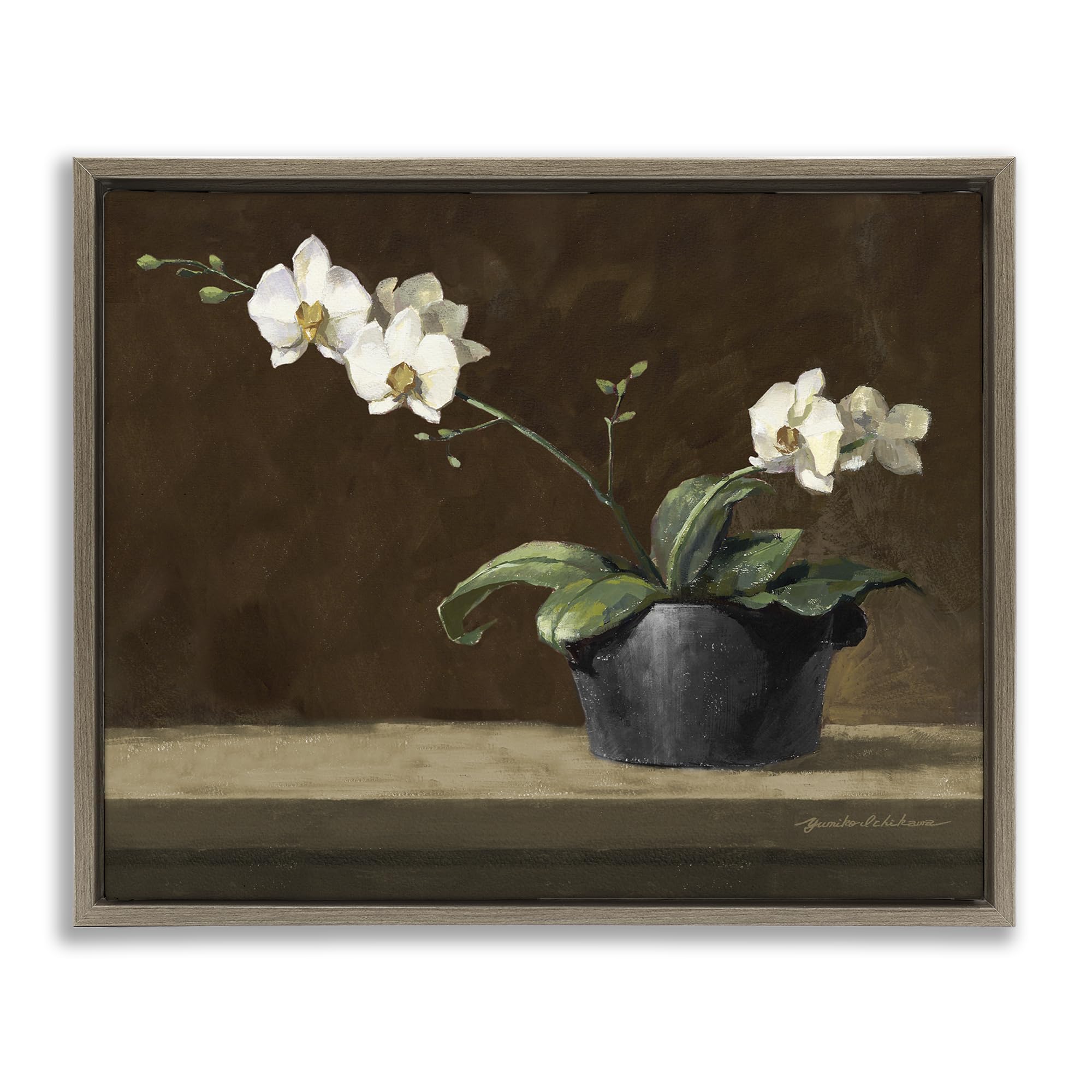 Stupell Industries Montalcino Elm (Textured) Potted White Orchid Still Life, 24 X 30 Inch Canvas In Floater Frame