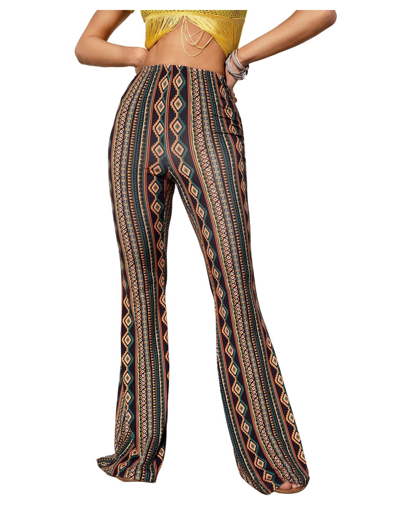 SOLY HUX Womens High Waisted Flare Pants Boho Printed Bell Bottoms Long Pants Trousers