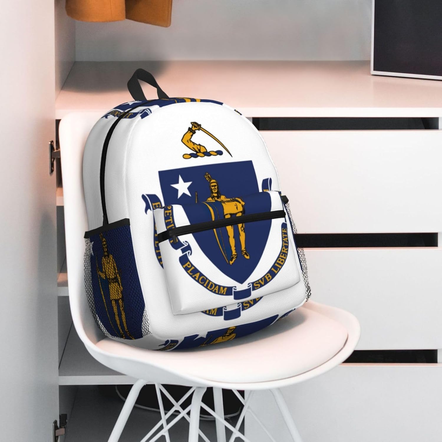 Massachusetts State Flag College Backpacks,Backpacks With Pockets, Lightweight Bookbag For College for Women Men