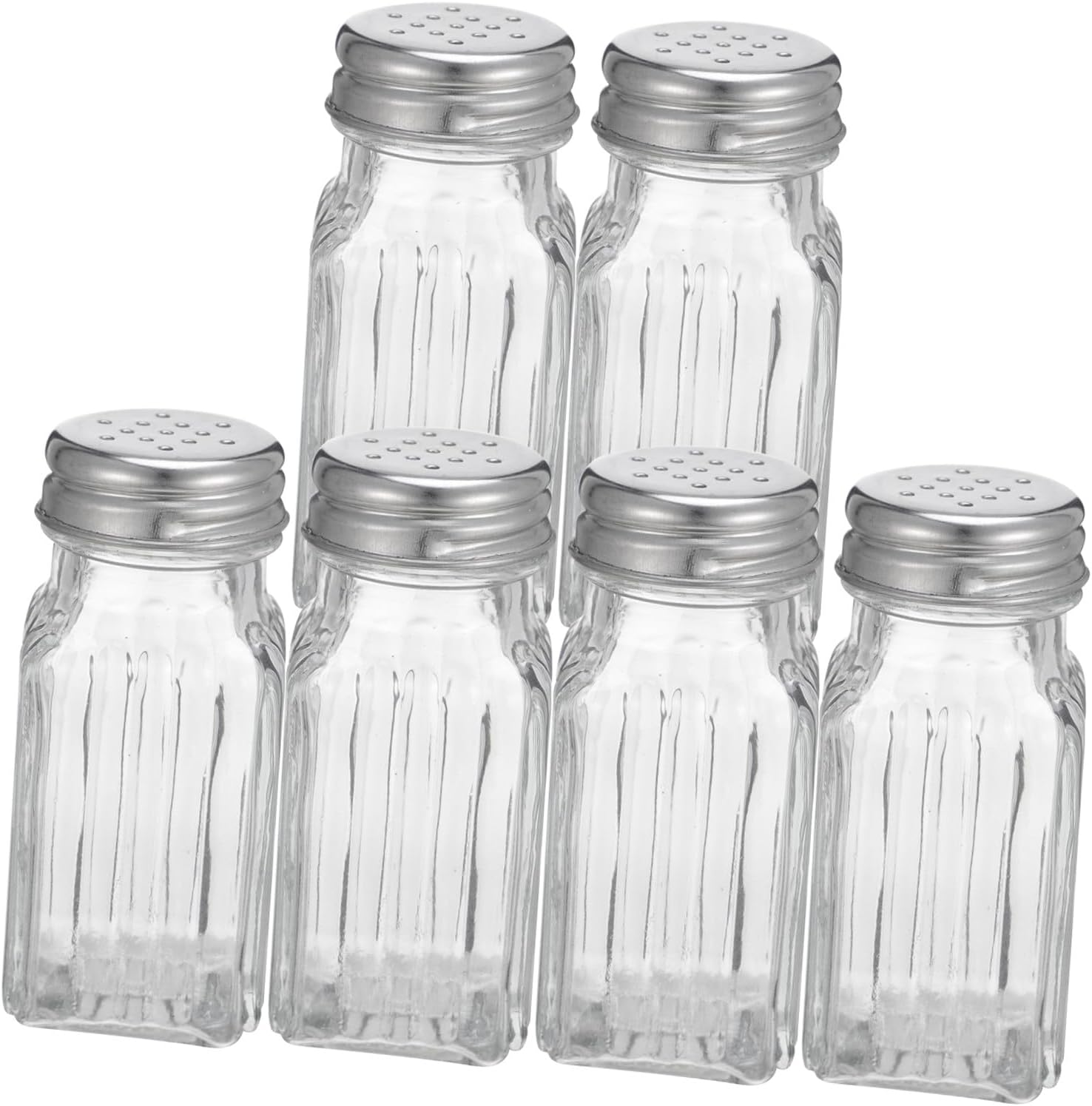 COLLBATH 6pcs Multi-functional Glass Seasoning Bottles Lids for Kitchen and Outdoor Use for Salt Pepper and Condiments Storage