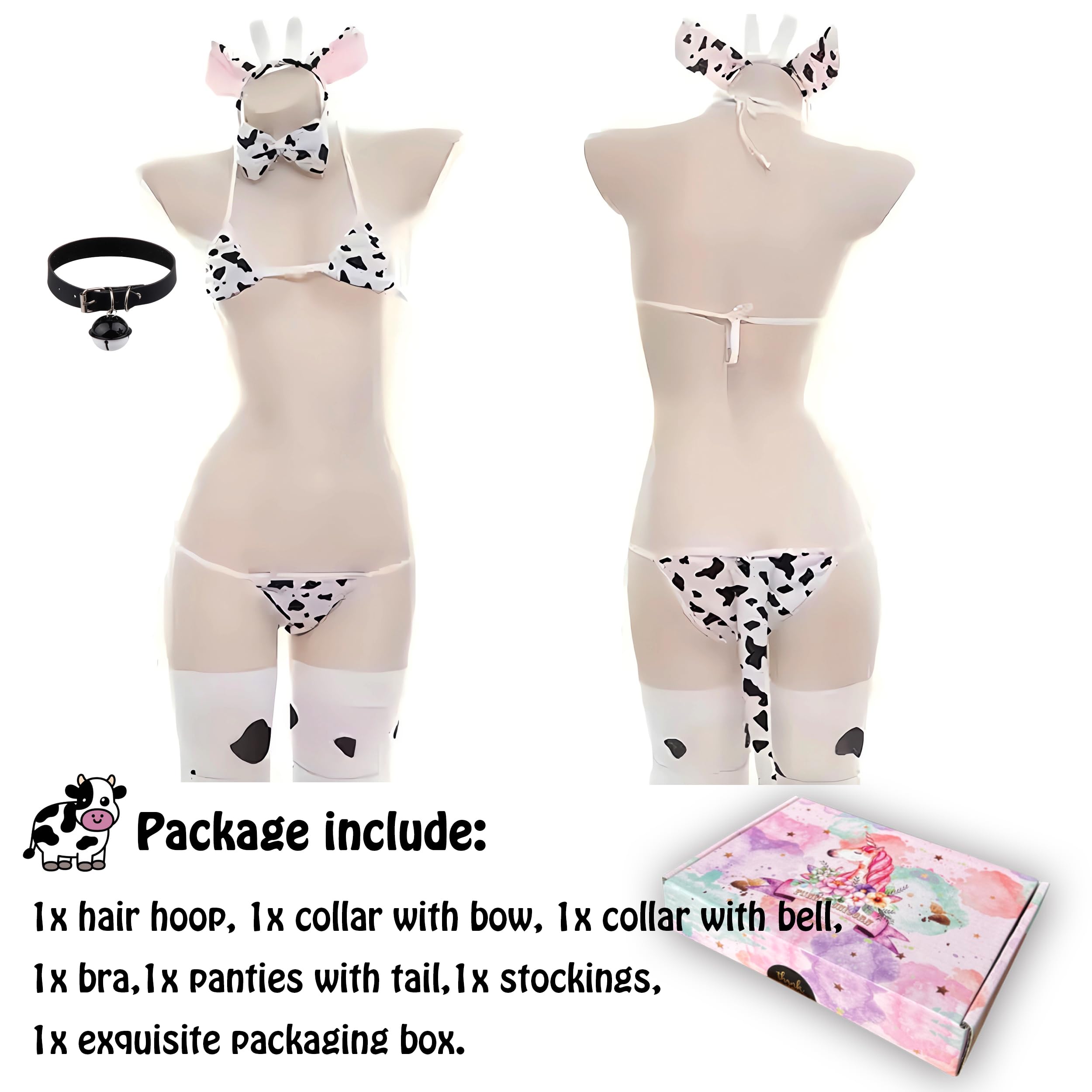 Milk Leopard Anime Cow Print Costume Set - Women's Cute Animal Bikini & Stockings: Set 1