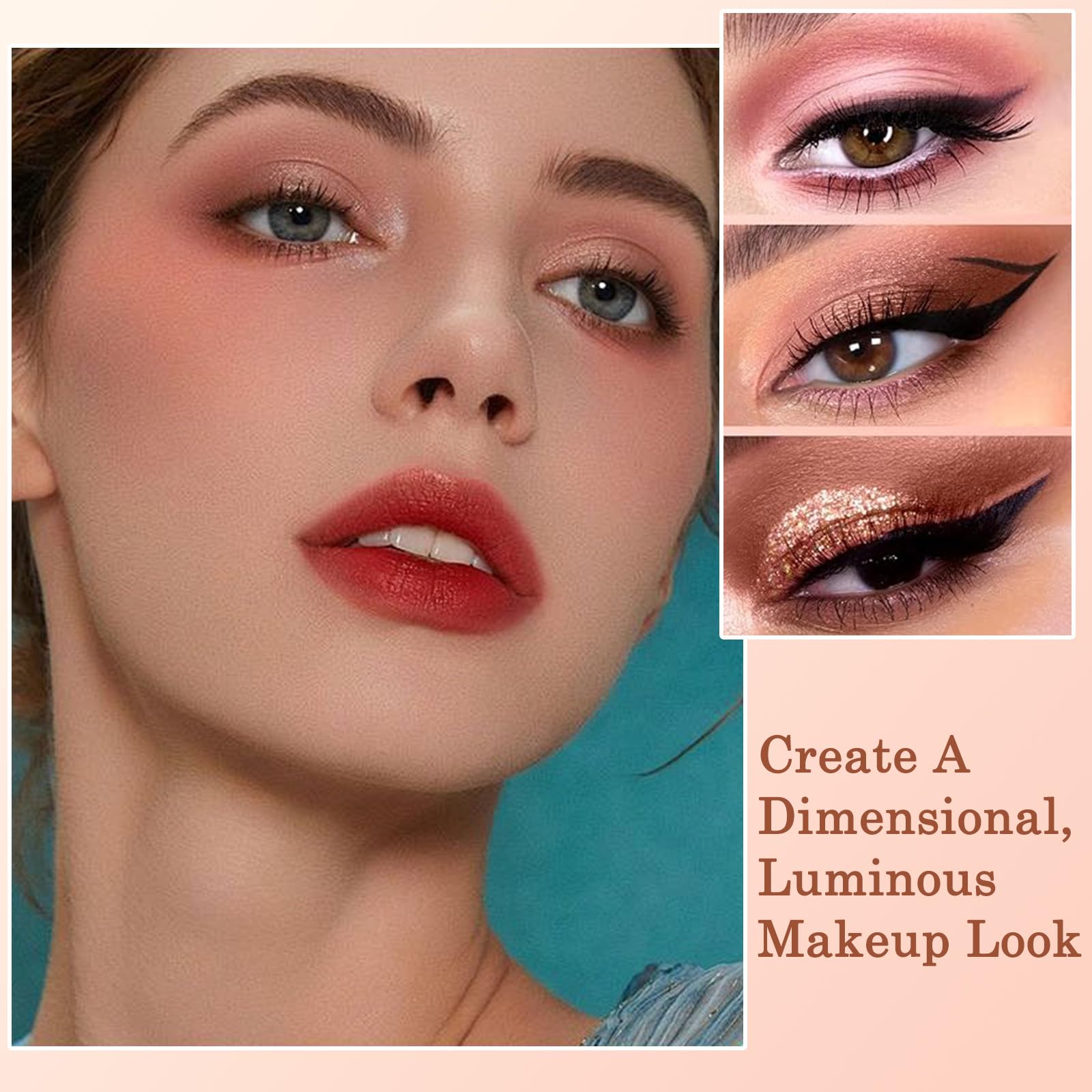 10 Colors Eyeshadow Palette, Highly Pigmented Pink Glitter & Matte Eye Shadow Includes Brushes, Blendable & Long Lasting - Image 2