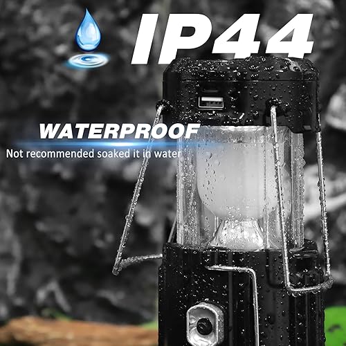 Miniatura 6 de DIBMS - Paquete de 2 ventiladores solares para campamento con linterna, plegable, alimentado por energía solar, recargable por USB, luces colgantes