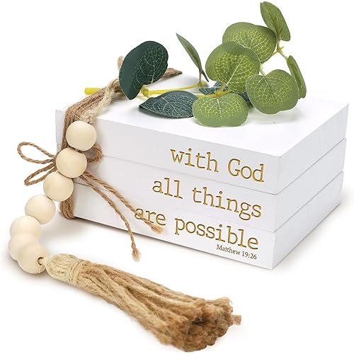 Mini Decorative Coffee Table Books - Set of 3 Faux Books for Decoration, Living Room, Entryway, Bookshelf, Inspirational Christian Gifts