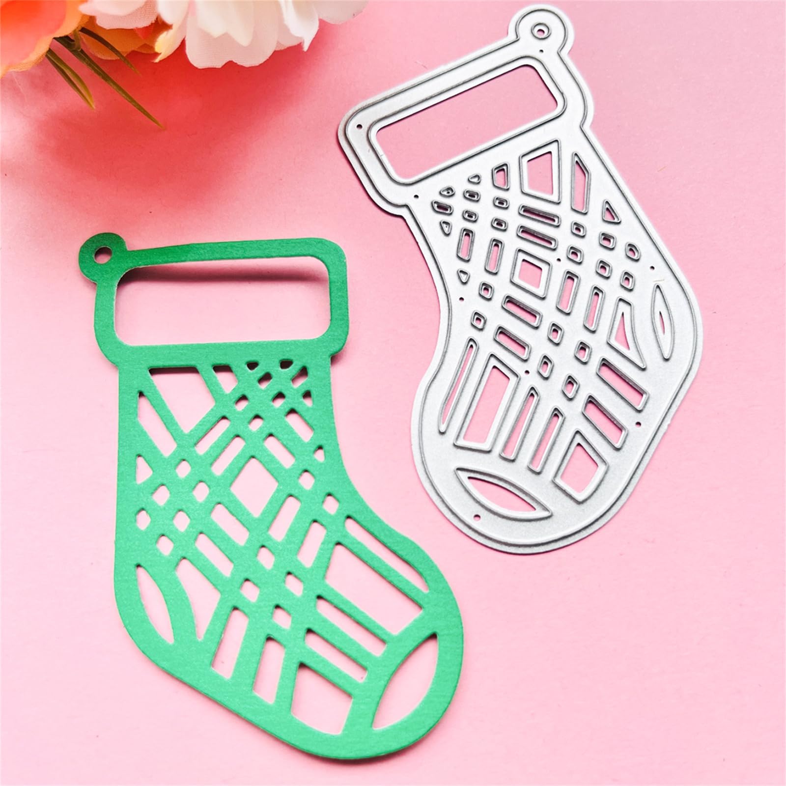 Fustelle Metalliche Per Scrapbooking - Forma Calza Natalizia, Stencil Per Biglietti E Decorazioni