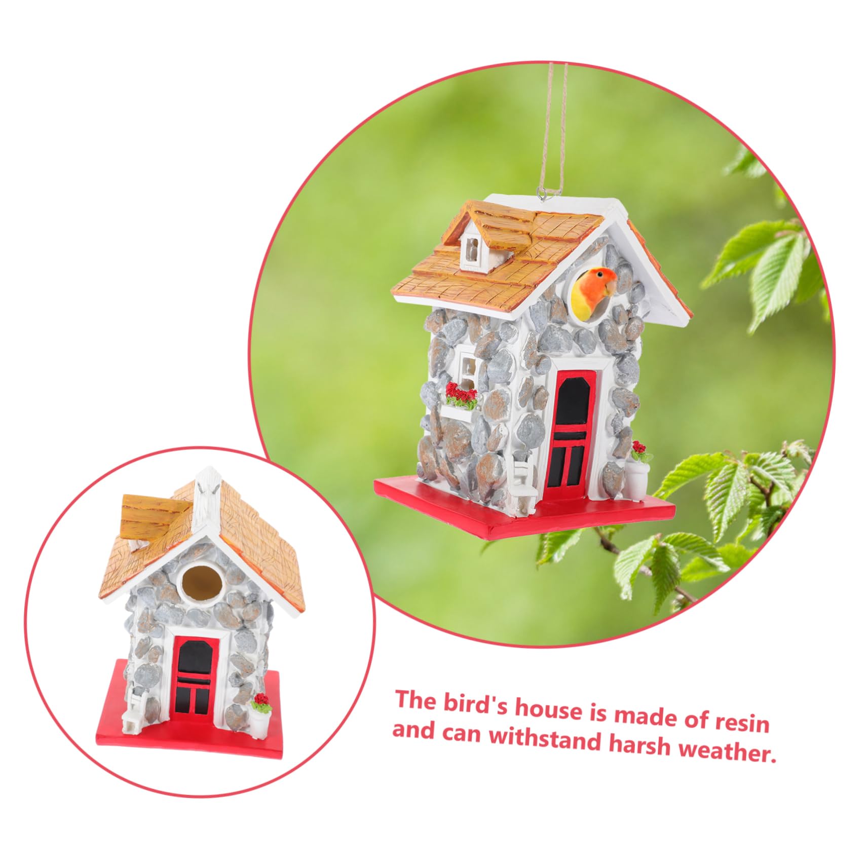 Hohopeti Casa de Pájaros Exterior de Resina Resistente Casita para Nido de Aves Pequeñas Colgante Decorativo para Jardín Refugio Seguro para Anidación y Descanso