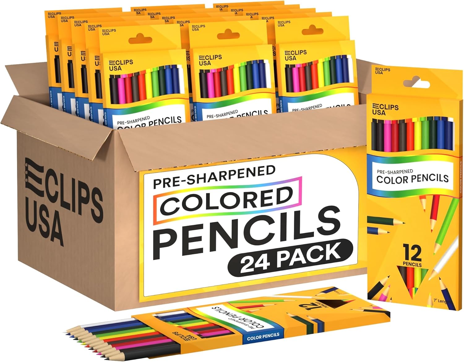 E-CLIPS USA Colored Pencils Bulk, Colored Pencils For Kids Or Adults, Map Coloring pencils, 12 Per Box, Box May Vary (24 Boxes)