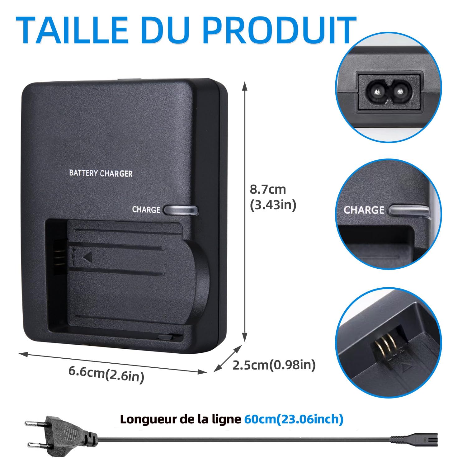 LP-E5 Chargeur de Batterie LC-E5 LC-E5E Compatible avec Canon EOS 1000D, EOS 450D, EOS 500D, EOS Kiss F, EOS Kiss X2, EOS Kiss X3, EOS Rebel T1i, EOS Rebel XS, EOS Rebel Xsi