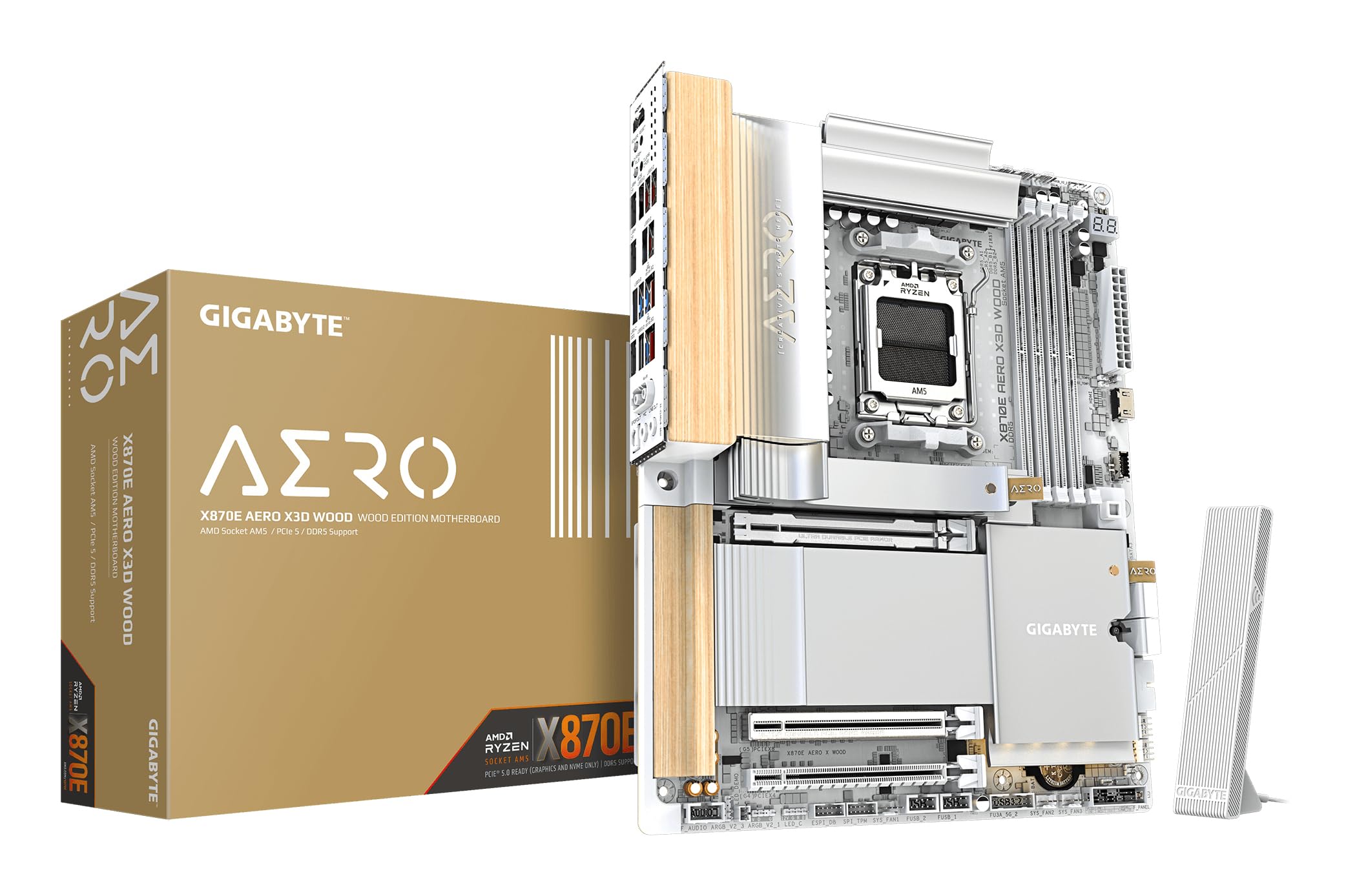 GIGABYTE X870E AERO X3D Wood Motherboard - Supports AMD Ryzen 9000 CPUs, 16+2+2 Phases Digital VRM, up to 9000Hz DDR5 (OC)