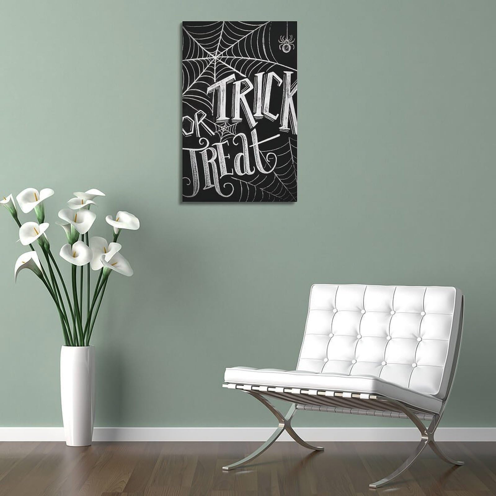 Poster su tela con stampa moderna per la casa, decorazione per Halloween, con scritta "Trick or Treat Words With Spider Web, Have Strong Festival", 40 x 60 cm, con cornice