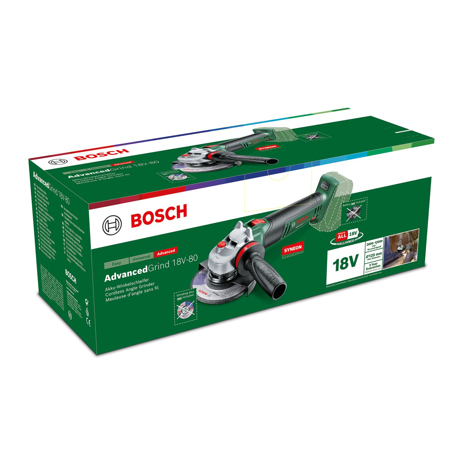 Bosch Home and Garden Minismerigliatrice angolare a batteria AdvancedGrind 18V-80 (senza batteria; 18 Volt System; per smerigliatura, taglio, spazzolatura e levigatura di vari materiali)