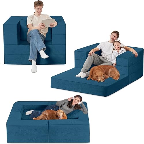 Miniatura 207 de Cama humana gigante para perro, cama 3 en 1 para perro de tamaño humano con funda de piel sintética lavable, cama grande plegable para mascotas con