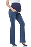 GLAMIX Women's Stretch Maternity Bootcut Jeans with Pockets Over The Belly Bell Bottoms Flare Denim Pants Pregnancy Clothes